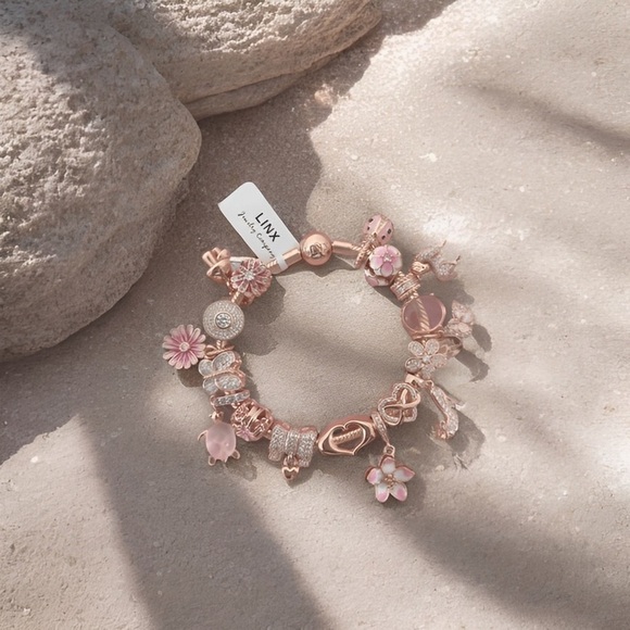 Linx Rose Gold Bracelet with Pink and Cubic Zirconia Themed Charms - Picture 4 of 11